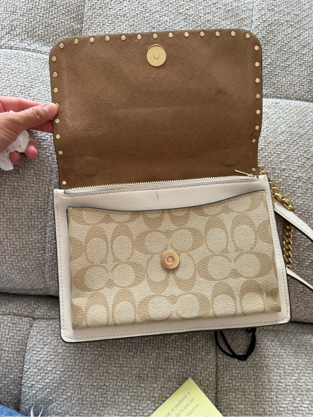 Coach Cream Leather & Signature Canvas Chain Crossbody Bag - Picture 5 of 8